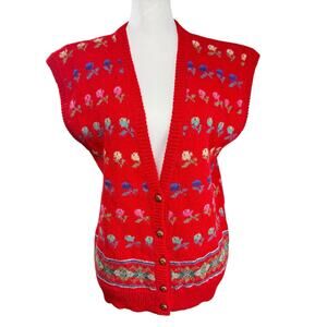 Deans of Scotland Vintage 100% Shetland Wool Red Argyle Sweater Vest Size M